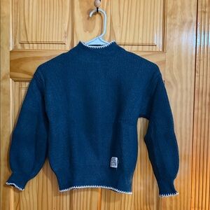 Cozy Blue Knit Sweater with White Trim